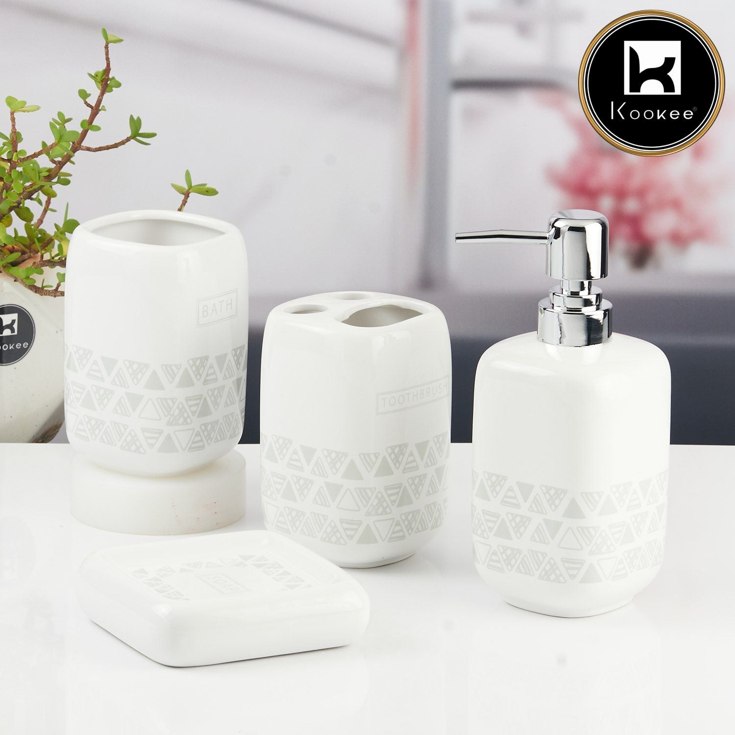 Kookee Ceramic Bathroom Sets, White, ART11125