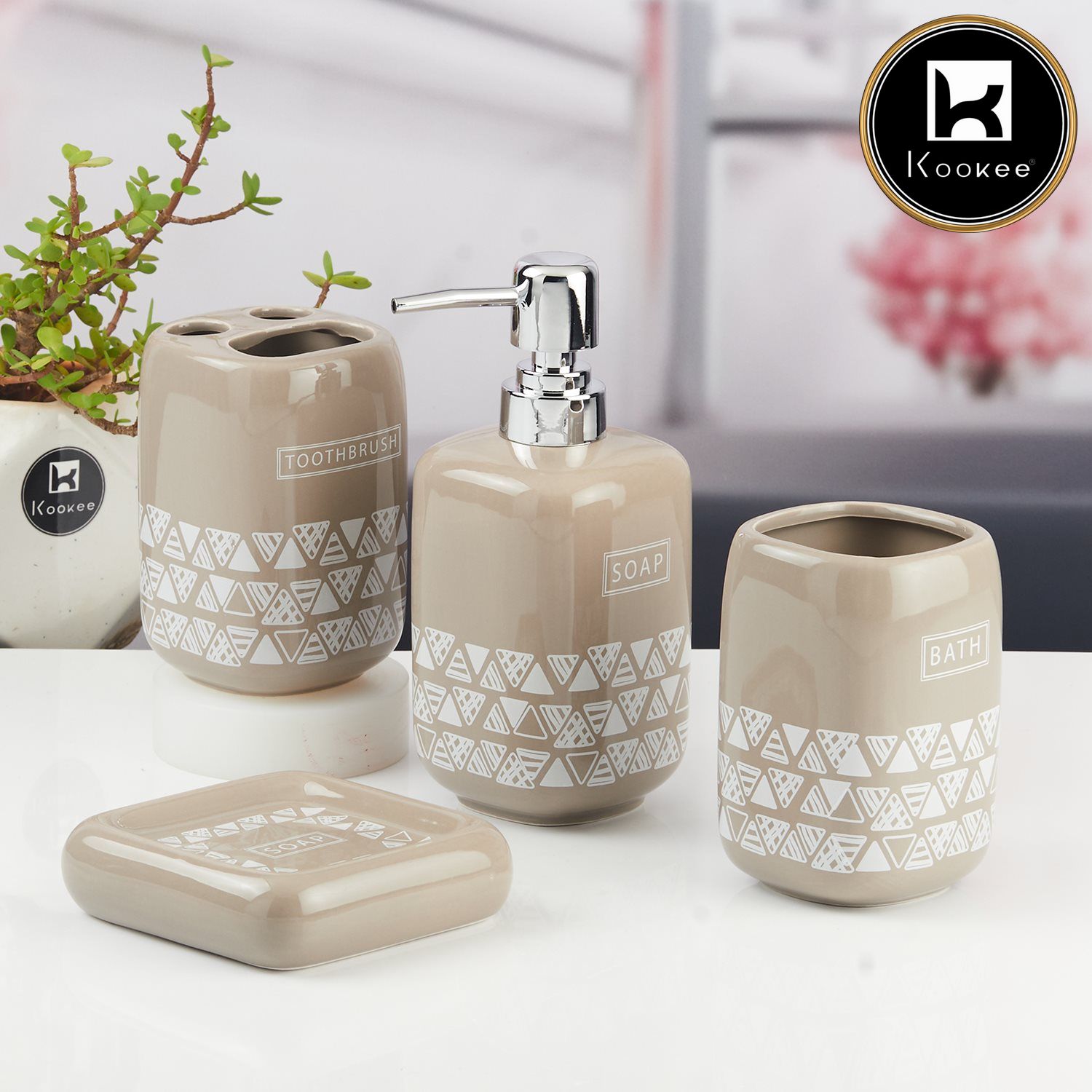 Ceramic Bathroom Accessories Set of 4 with Soap Dispenser (11126)