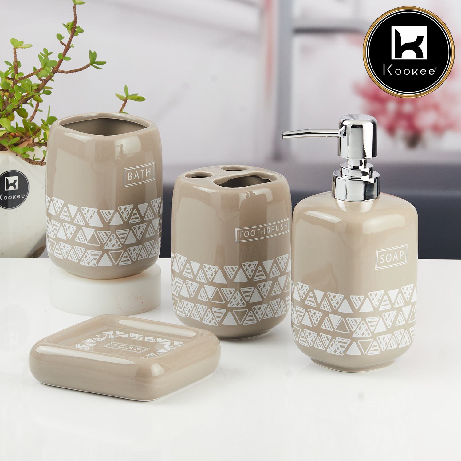 Kookee Ceramic Bathroom Sets, Brown, ART11126