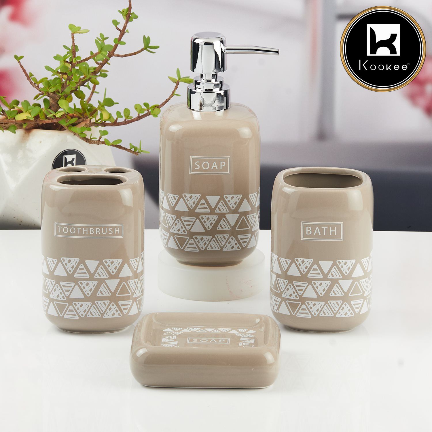 Kookee Ceramic Bathroom Sets, Brown, ART11126