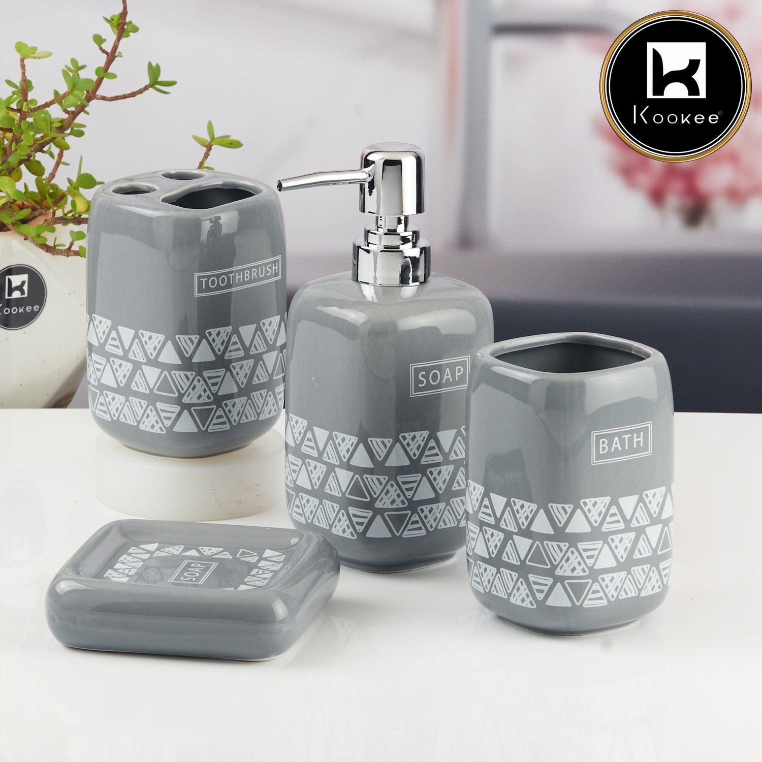 Ceramic Bathroom Accessories Set of 4 with Soap Dispenser (11127)