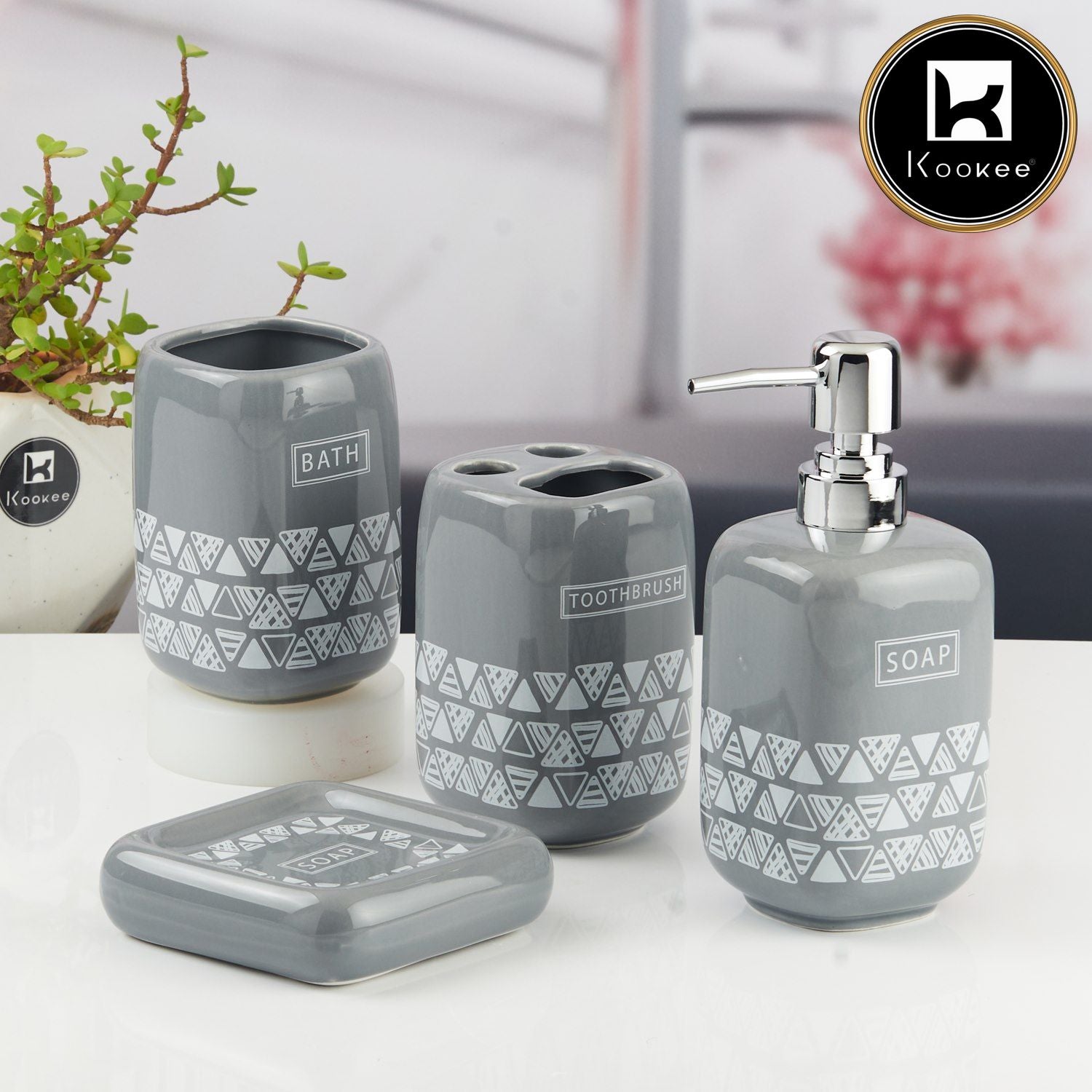 Ceramic Bathroom Accessories Set of 4 with Soap Dispenser (11127)