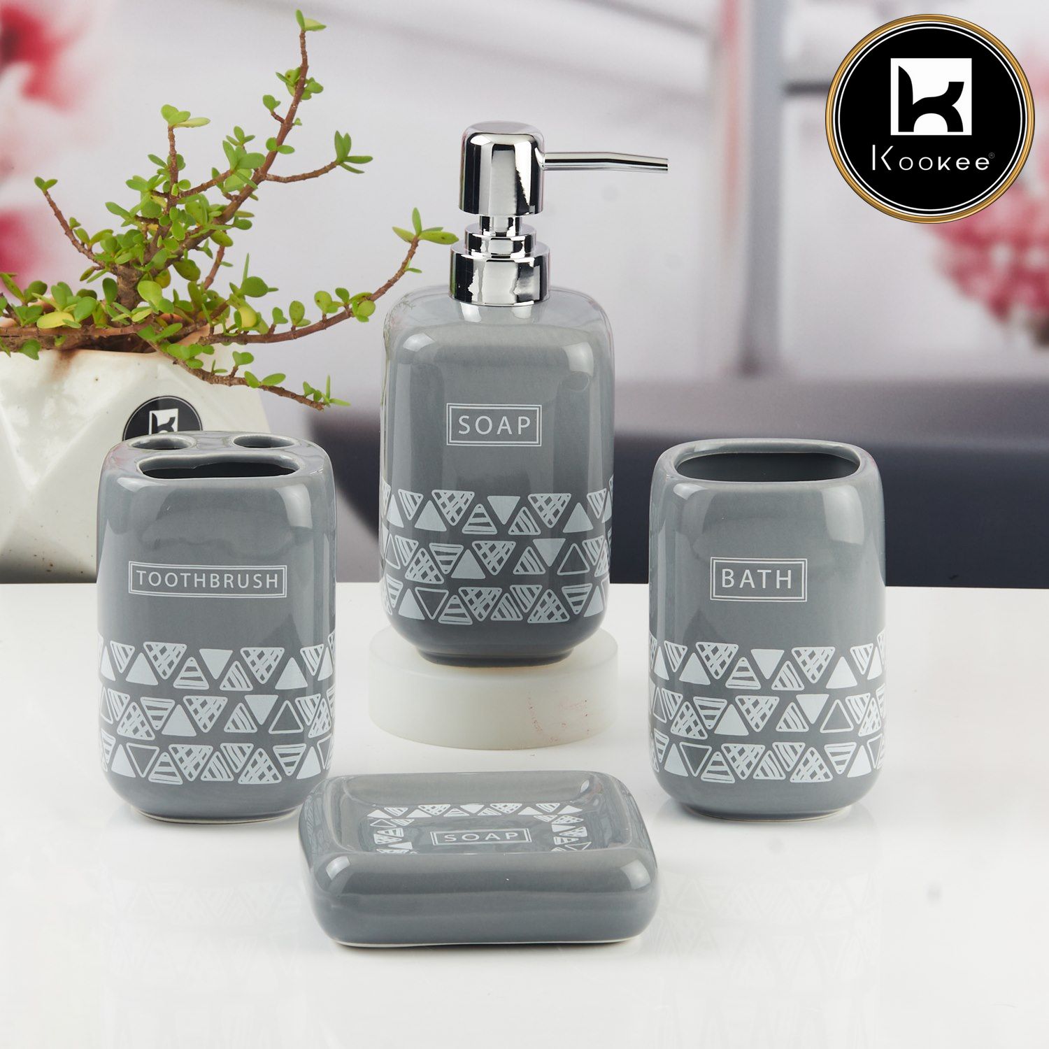 Kookee Ceramic Bathroom Sets, Grey, ART11127