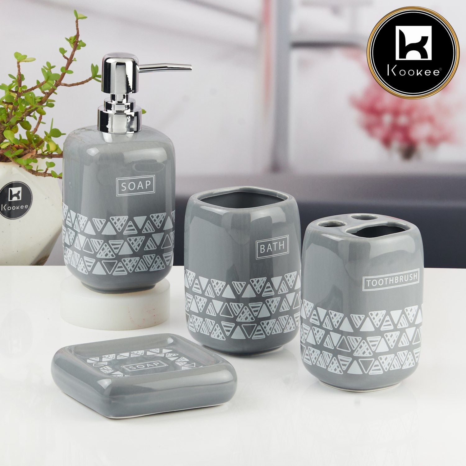 Kookee Ceramic Bathroom Sets, Grey, ART11127
