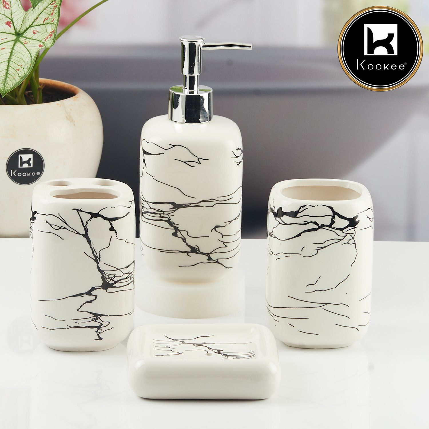 Kookee Ceramic Bathroom Sets, White, ART11129