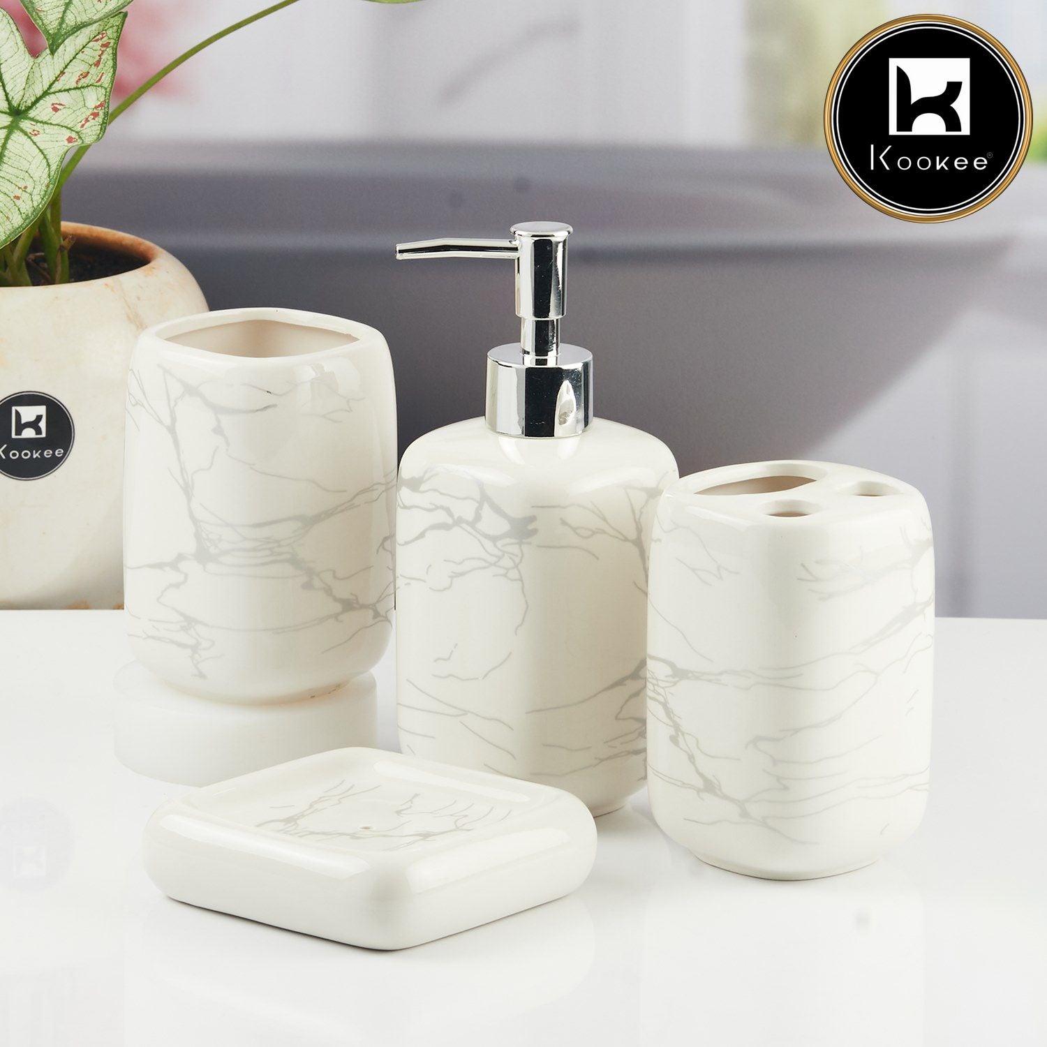 Kookee Ceramic Bathroom Sets, White, ART11130
