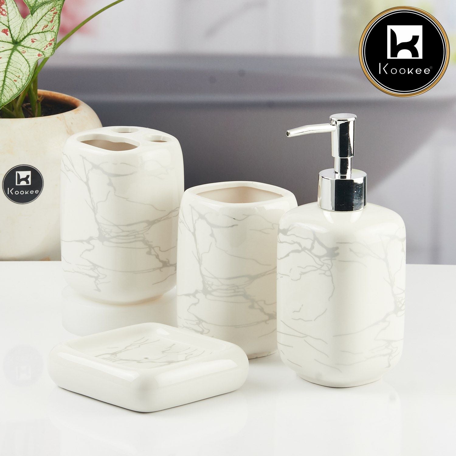 Kookee Ceramic Bathroom Sets, White, ART11130