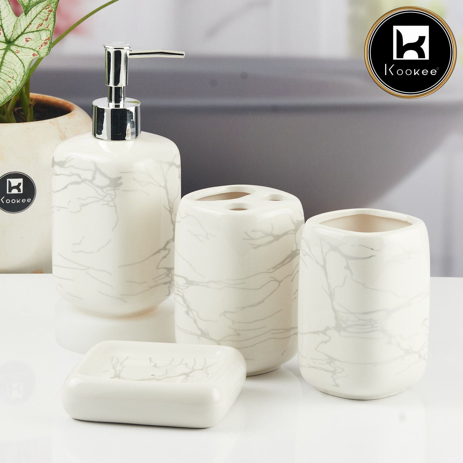 Kookee Ceramic Bathroom Sets, White, ART11130