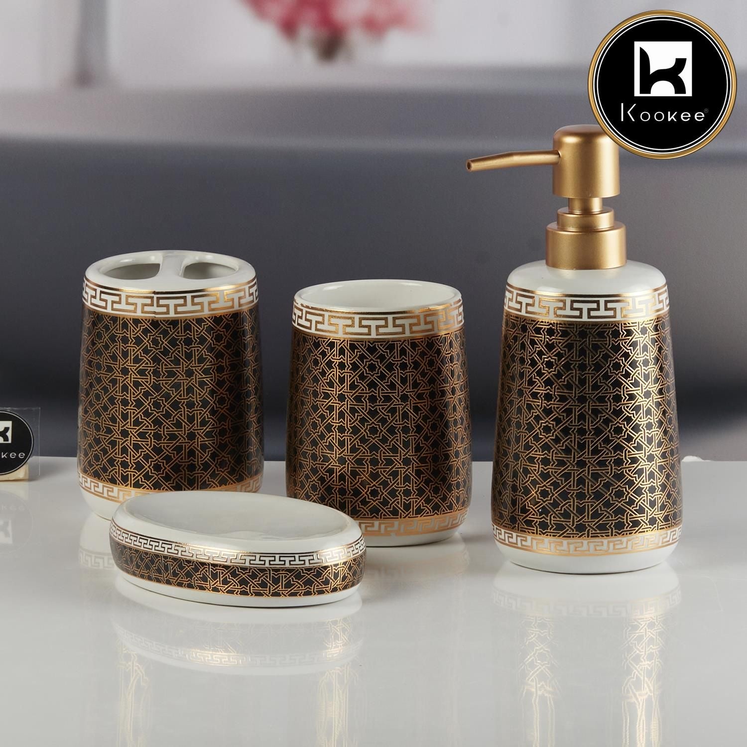 Ceramic Bathroom Accessories Set of 4 with Soap Dispenser (11131)