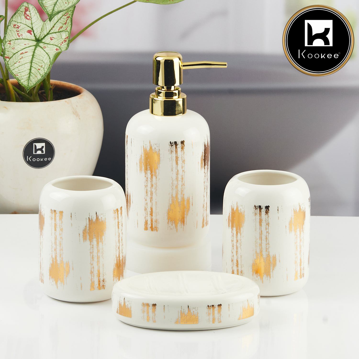 Kookee Ceramic Bathroom Sets, White, ART11133