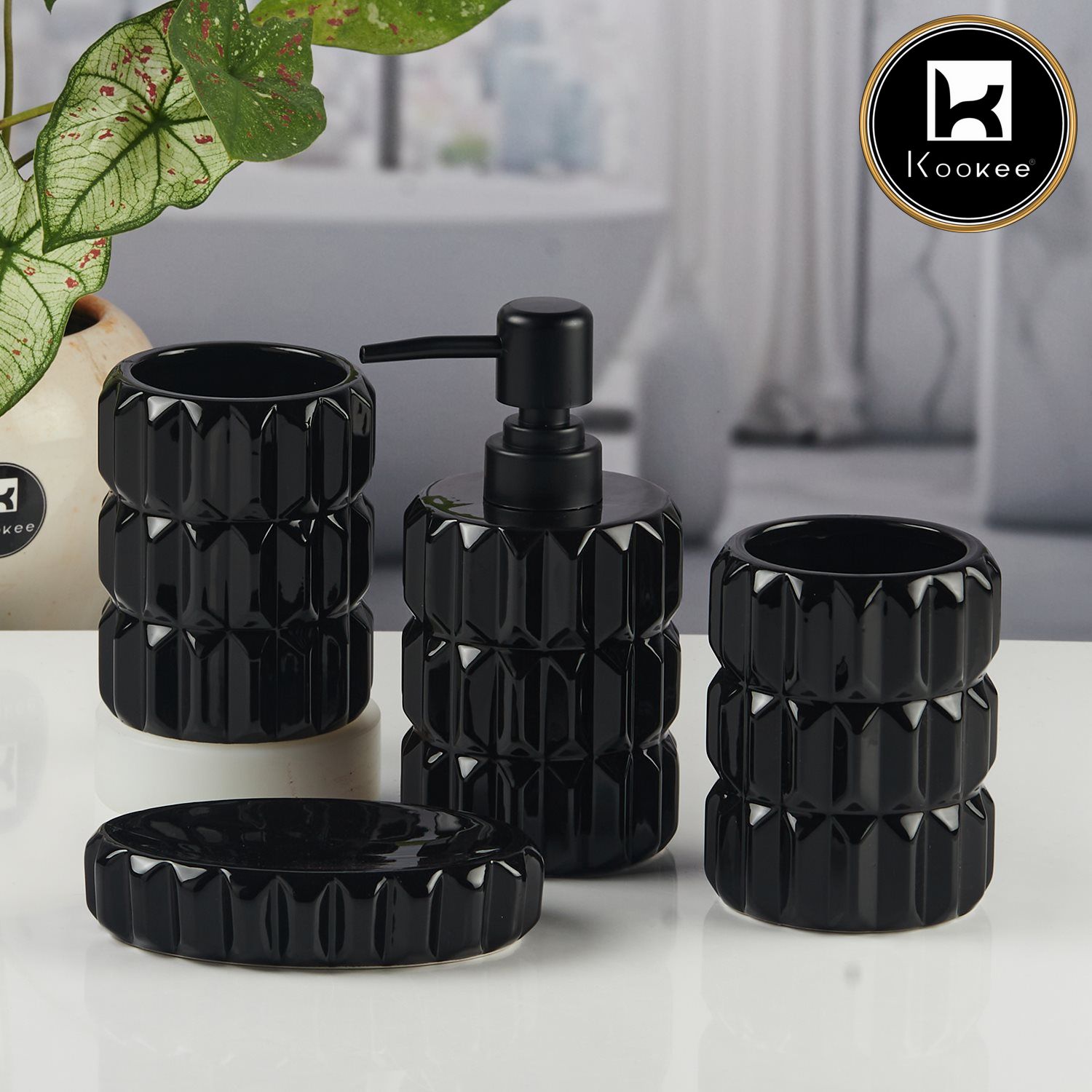Kookee Ceramic Bathroom Sets, Black, ART11134