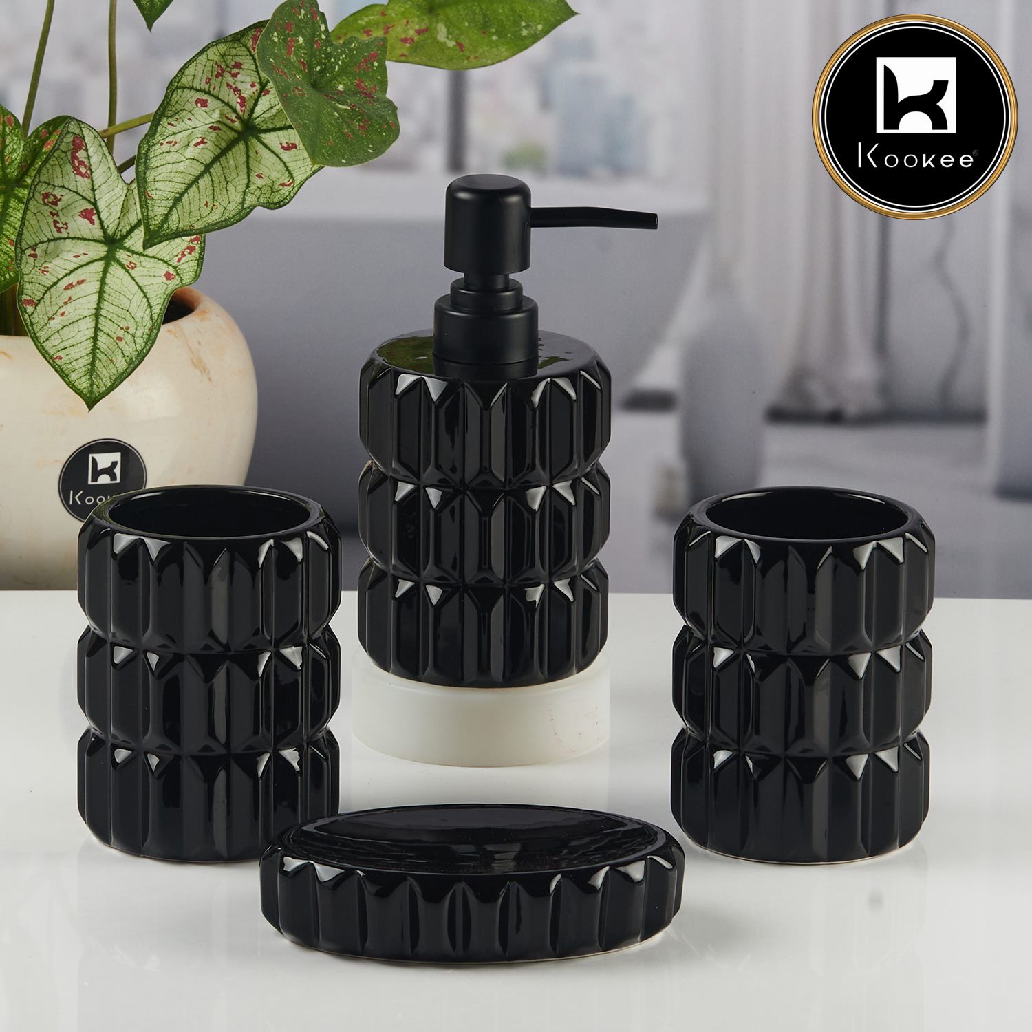 Kookee Ceramic Bathroom Sets, Black, ART11134