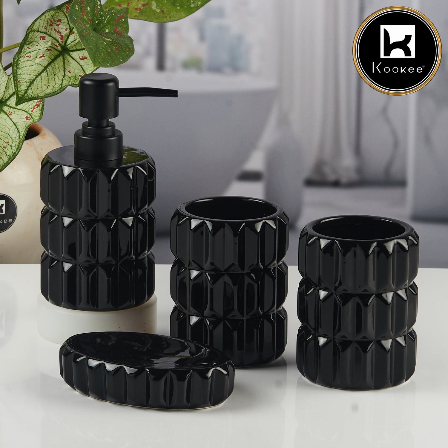 Kookee Ceramic Bathroom Sets, Black, ART11134