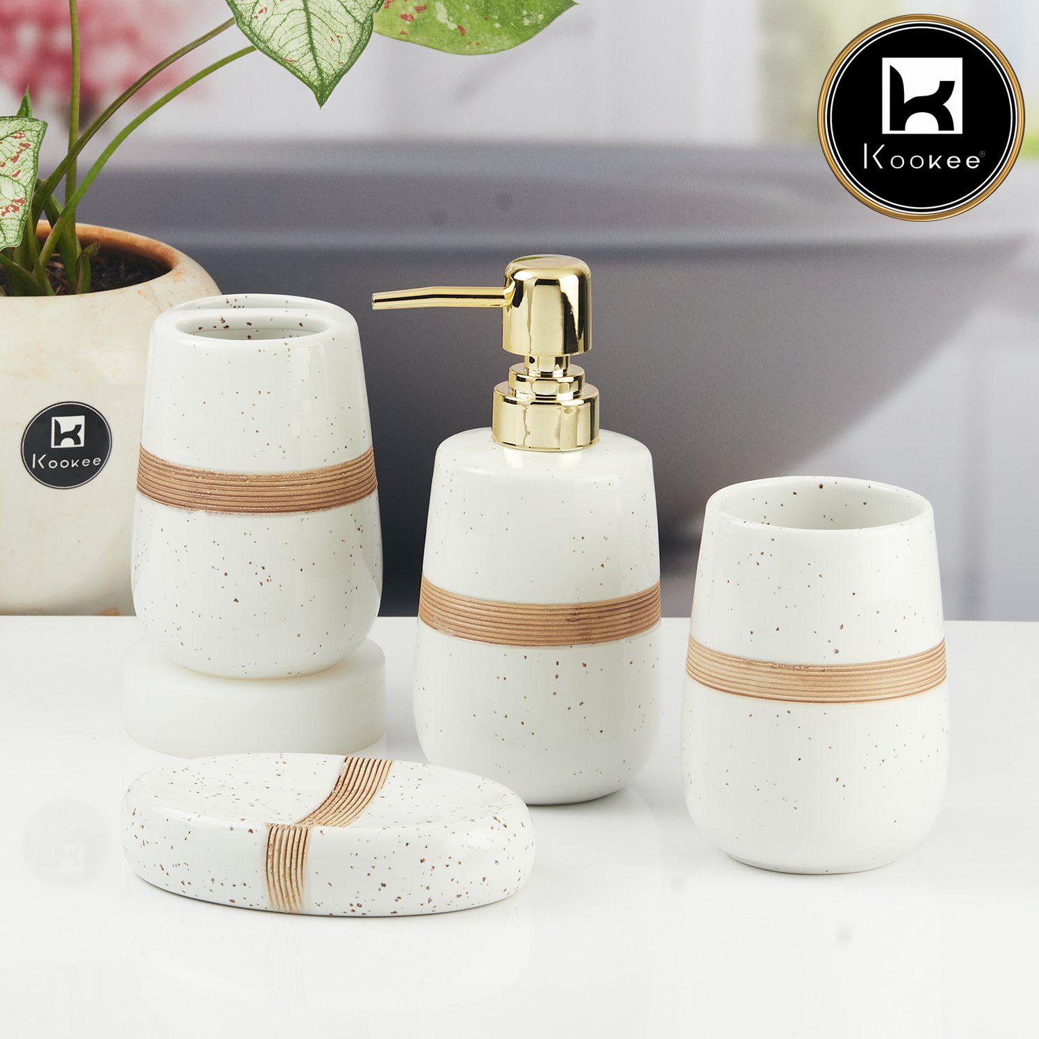 Kookee Ceramic Bathroom Sets, White, ART11135