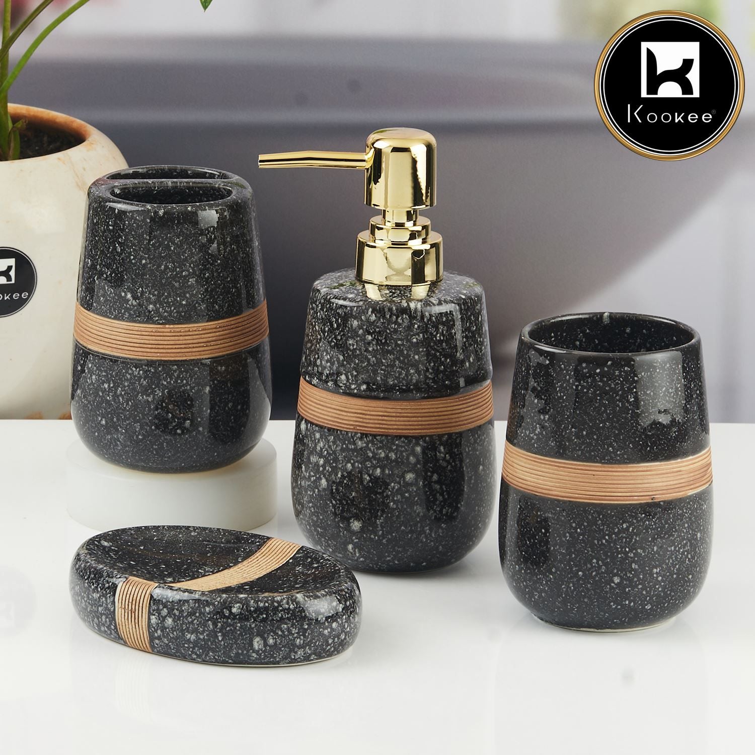 Kookee Ceramic Bathroom Sets, Black, ART11136