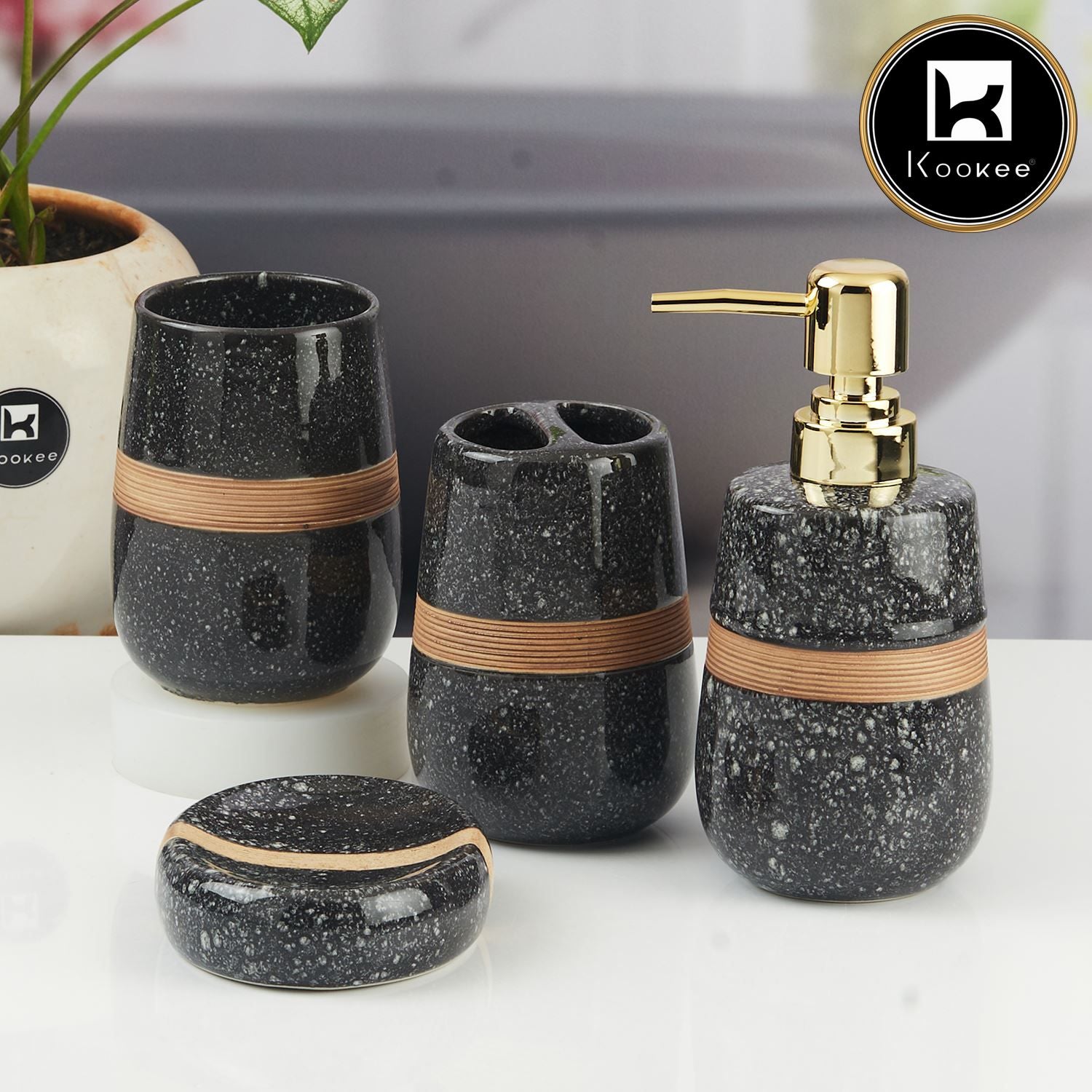 Kookee Ceramic Bathroom Sets, Black, ART11136