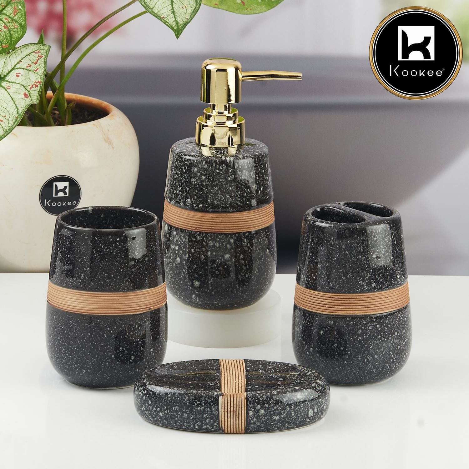 Kookee Ceramic Bathroom Sets, Black, ART11136