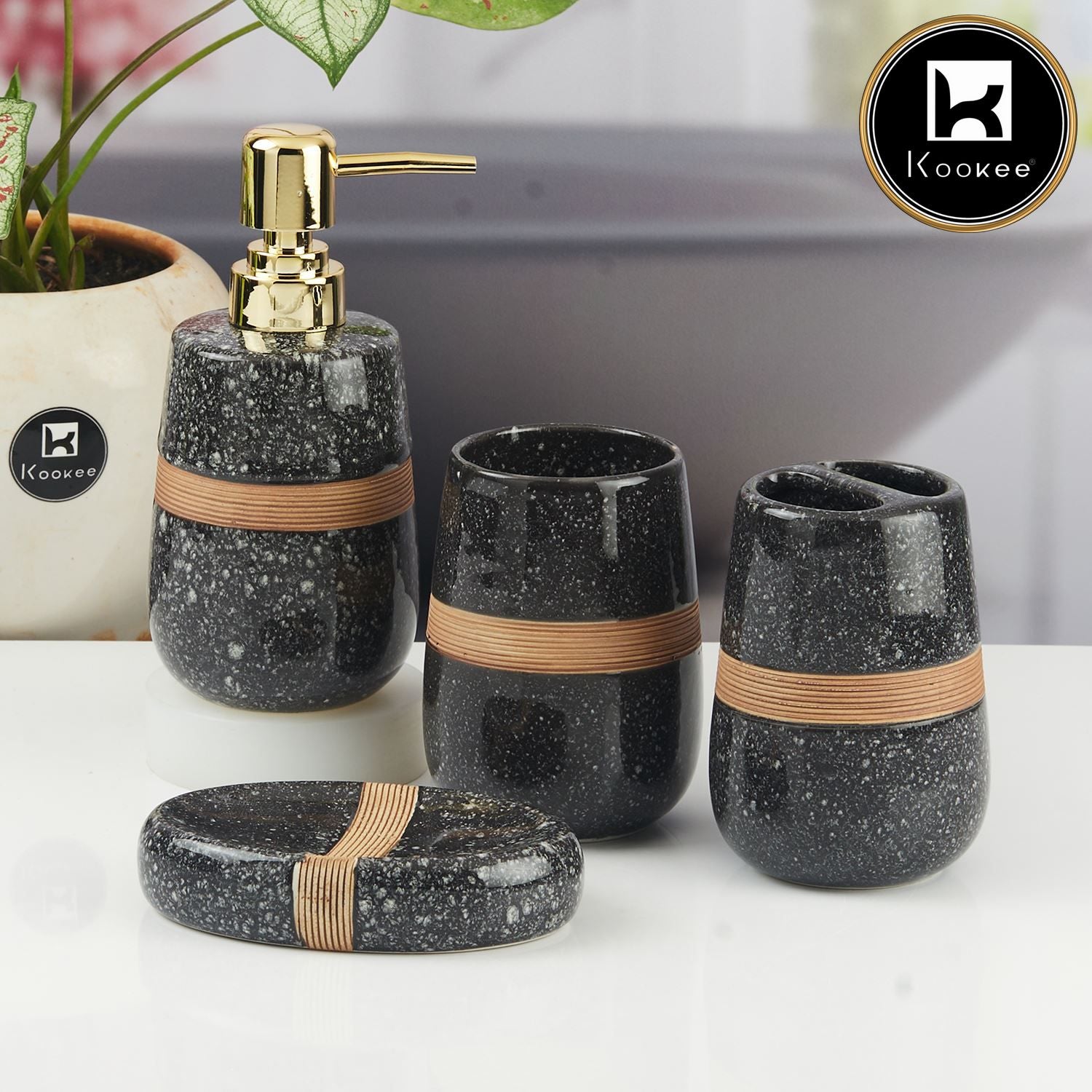 Kookee Ceramic Bathroom Sets, Black, ART11136