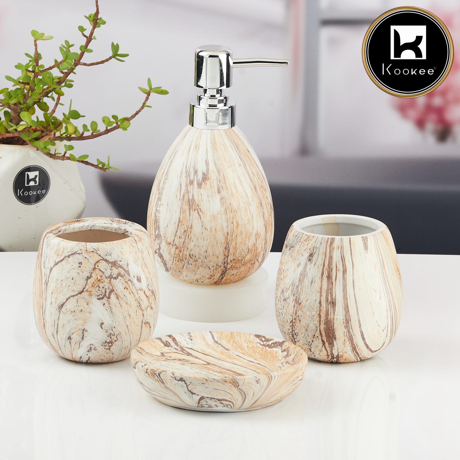 Kookee Ceramic Bathroom Sets, Off White, ART11137