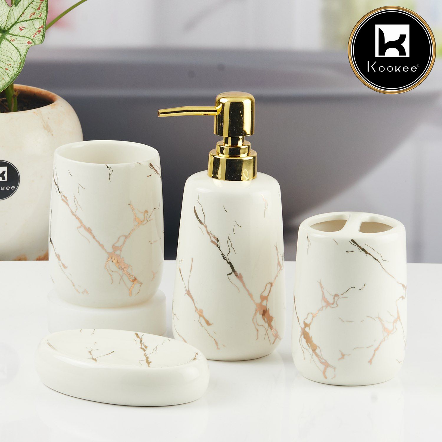 Kookee Ceramic Bathroom Sets, White, ART11138