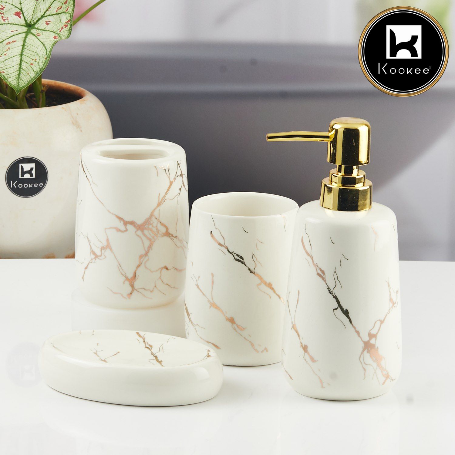 Kookee Ceramic Bathroom Sets, White, ART11138