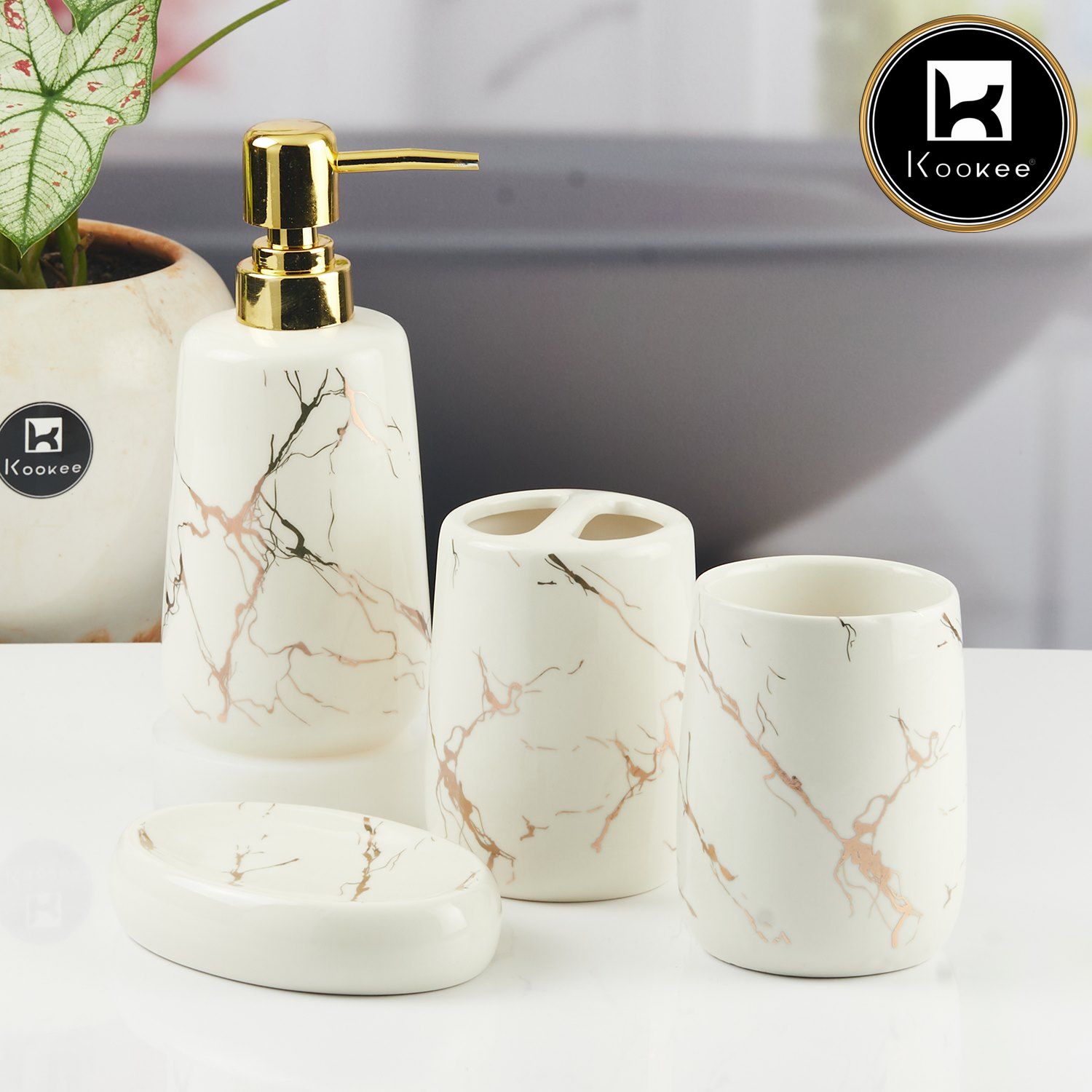Kookee Ceramic Bathroom Sets, White, ART11138