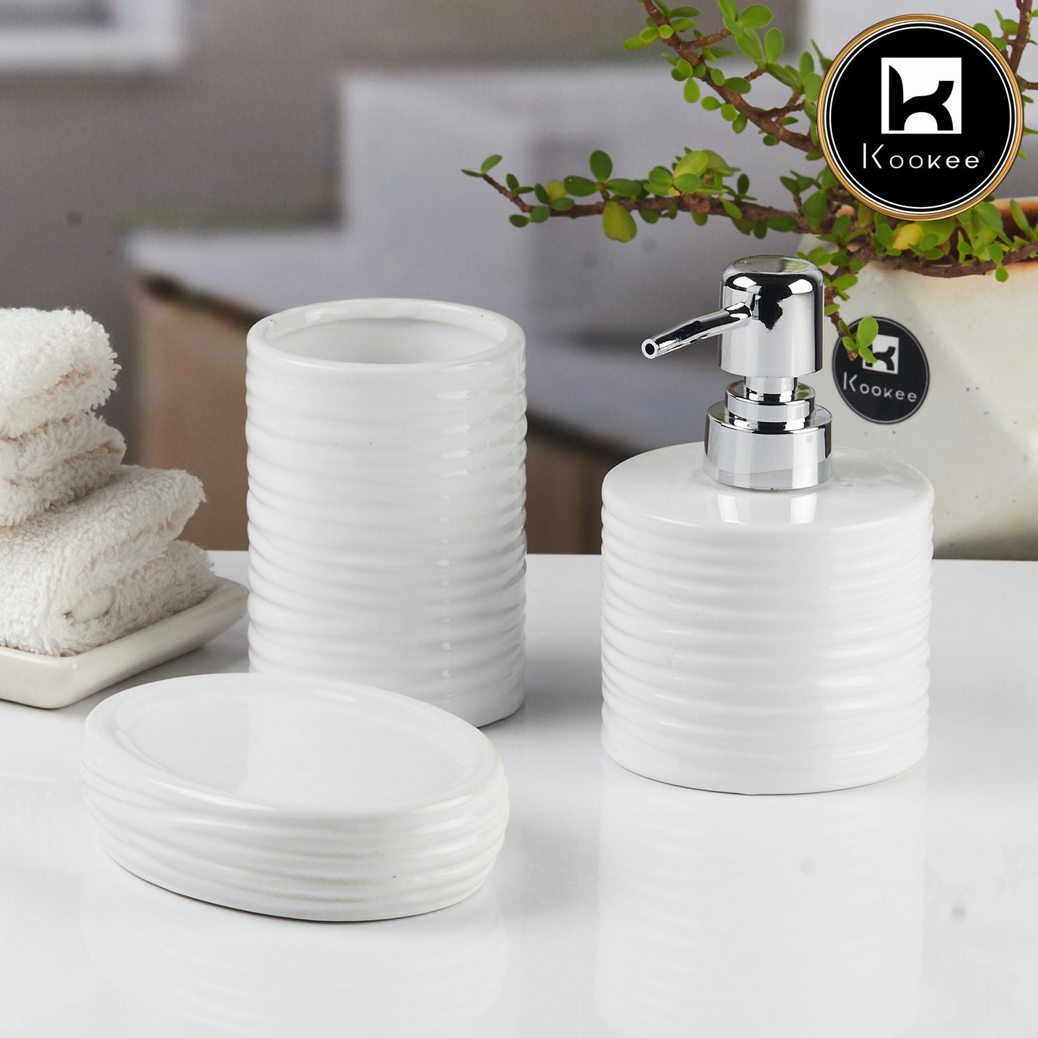 Kookee Ceramic Bathroom Sets, White, ART11139