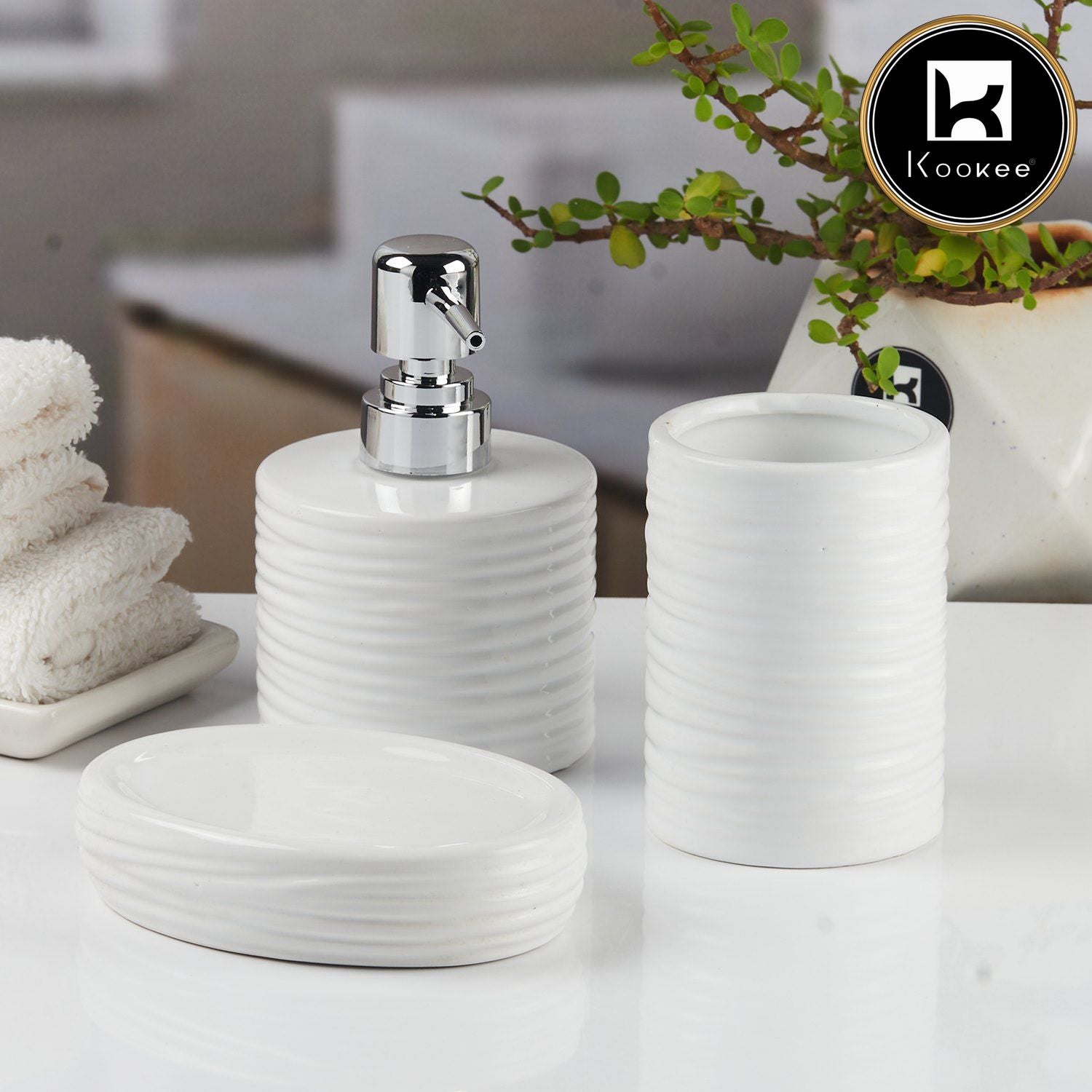 Kookee Ceramic Bathroom Sets, White, ART11139