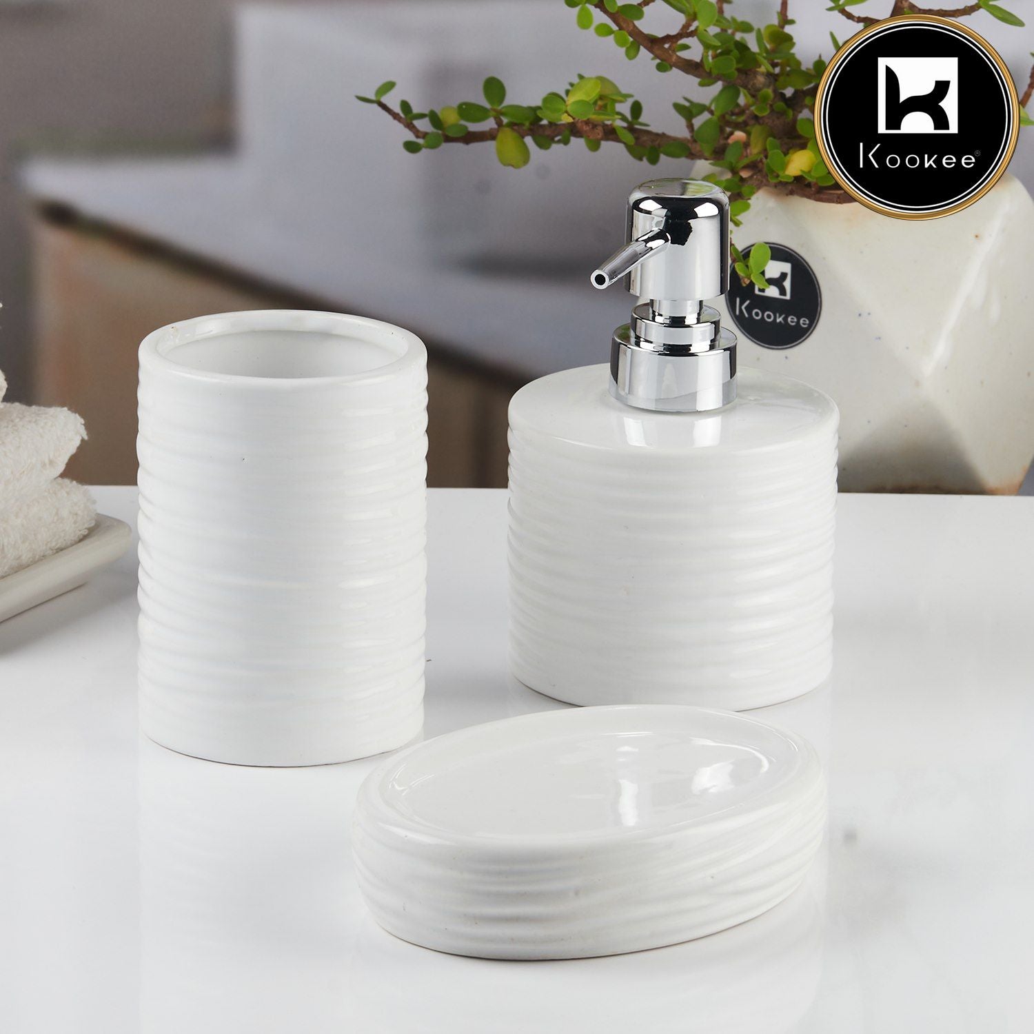 Kookee Ceramic Bathroom Sets, White, ART11139