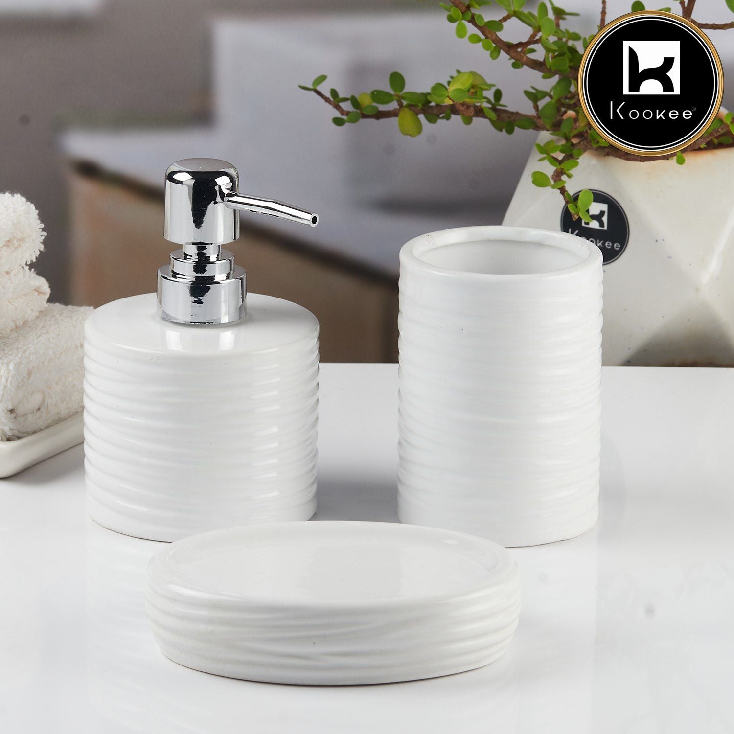 Kookee Ceramic Bathroom Sets, White, ART11139