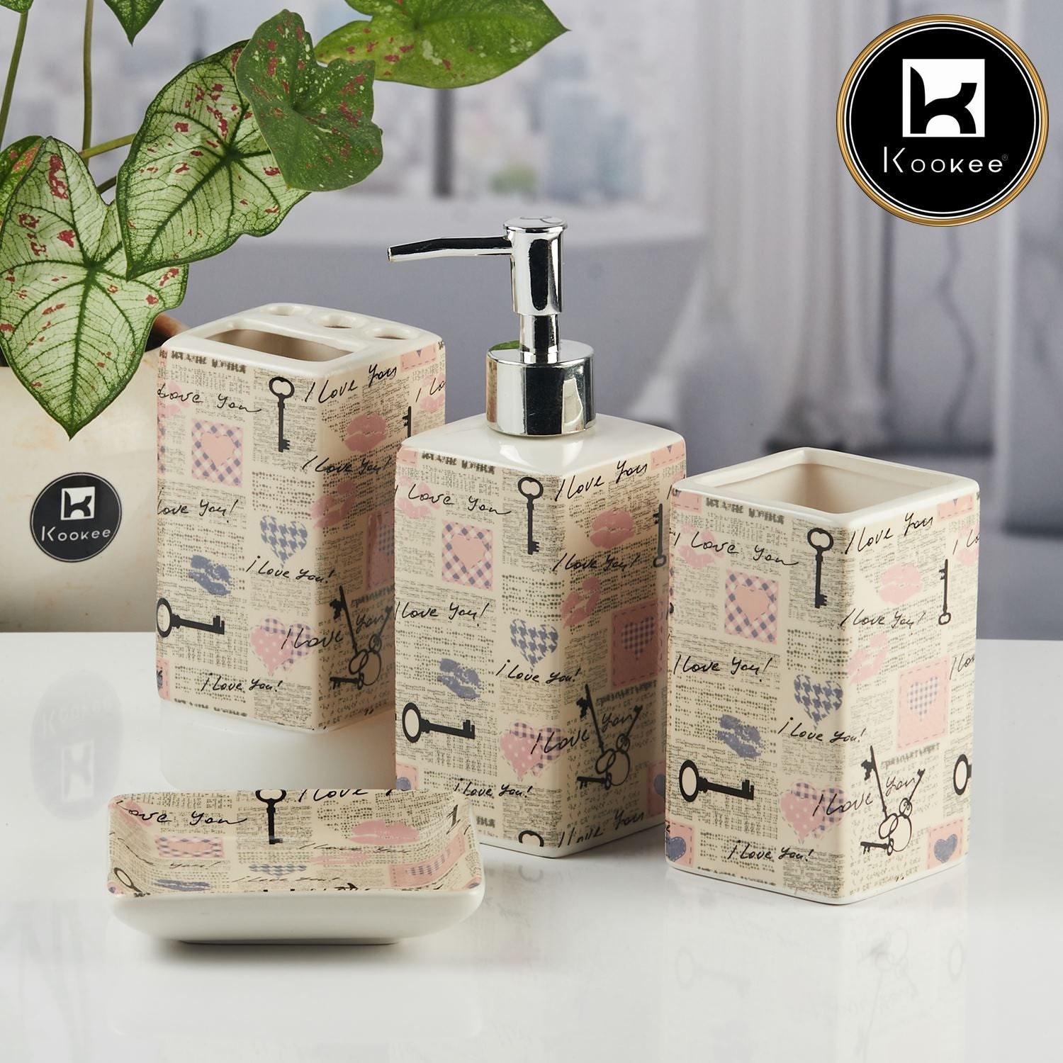 Ceramic Bathroom Accessories Set of 3 with Soap Dispenser (11140)