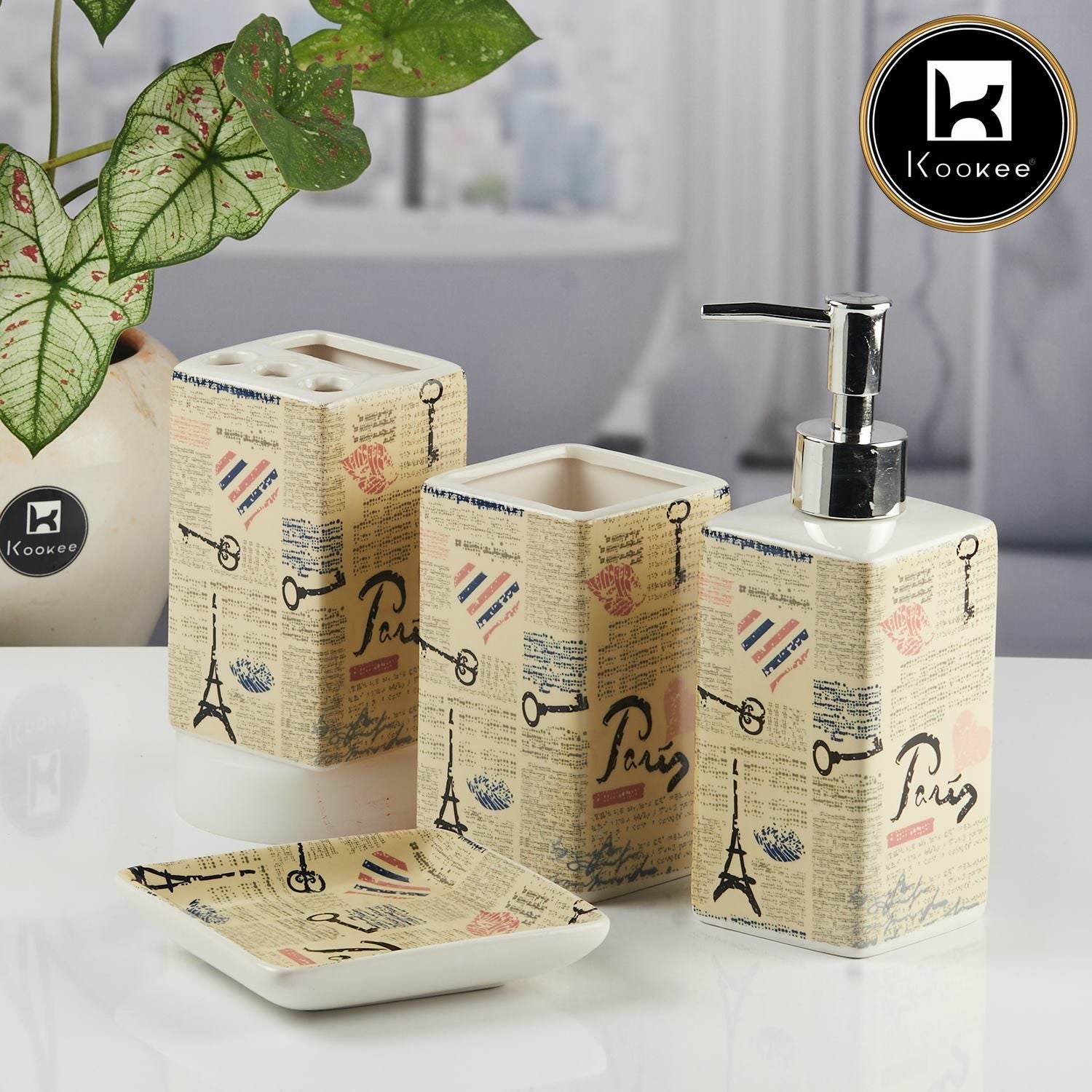 Ceramic Bathroom Accessories Set of 3 with Soap Dispenser (11141)