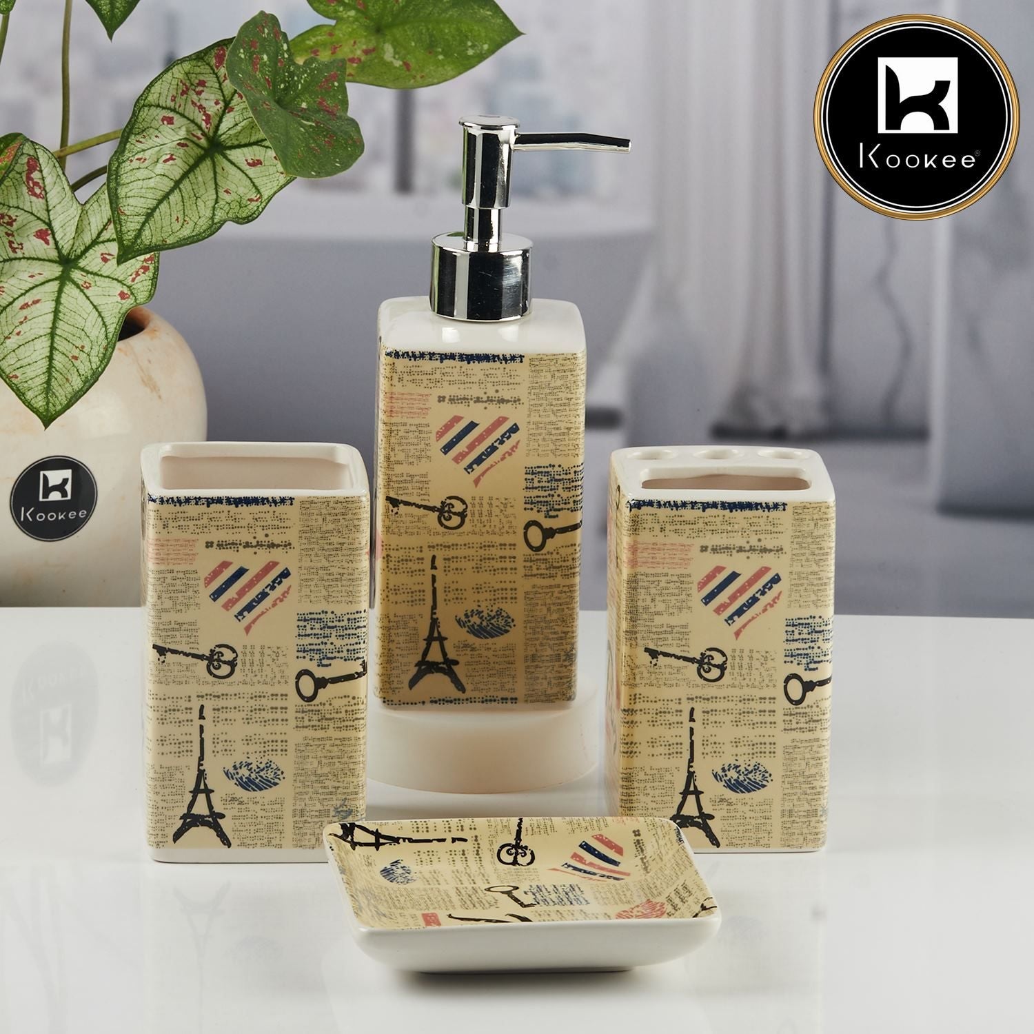 Ceramic Bathroom Accessories Set of 3 with Soap Dispenser (11141)