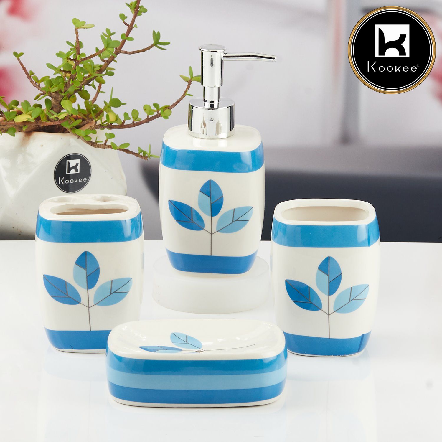 Ceramic Bathroom Accessories Set of 4 with Soap Dispenser (11143)