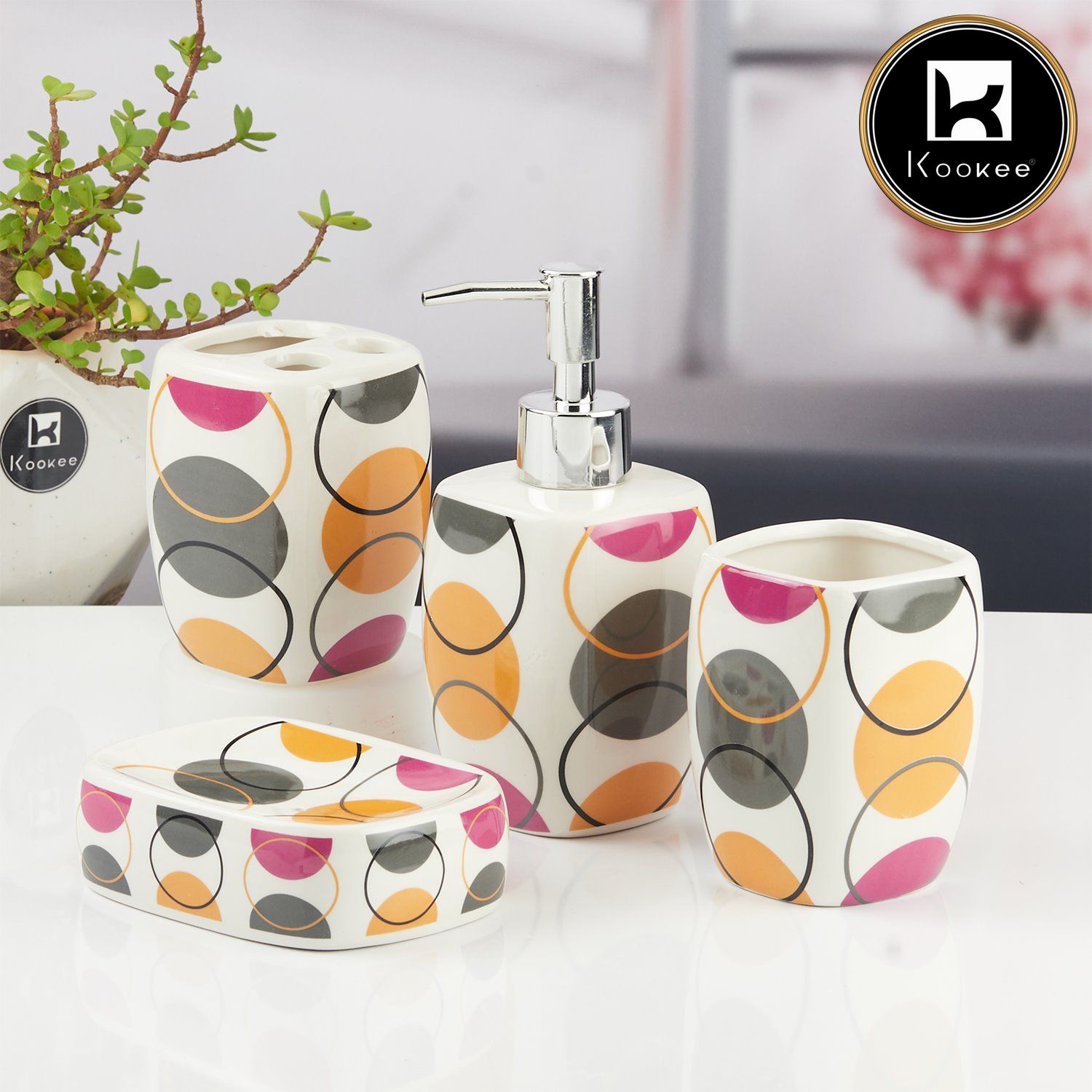 Kookee Ceramic Bathroom Sets, Multi, ART11144