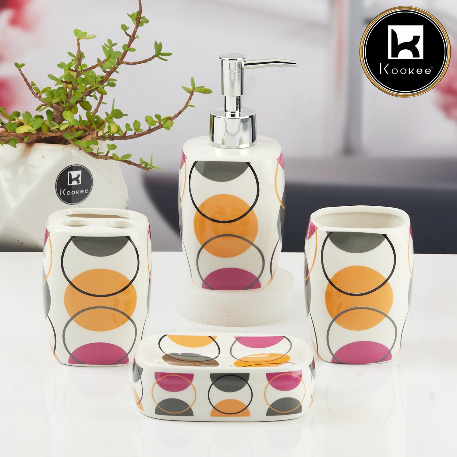 Kookee Ceramic Bathroom Sets, Multi, ART11144