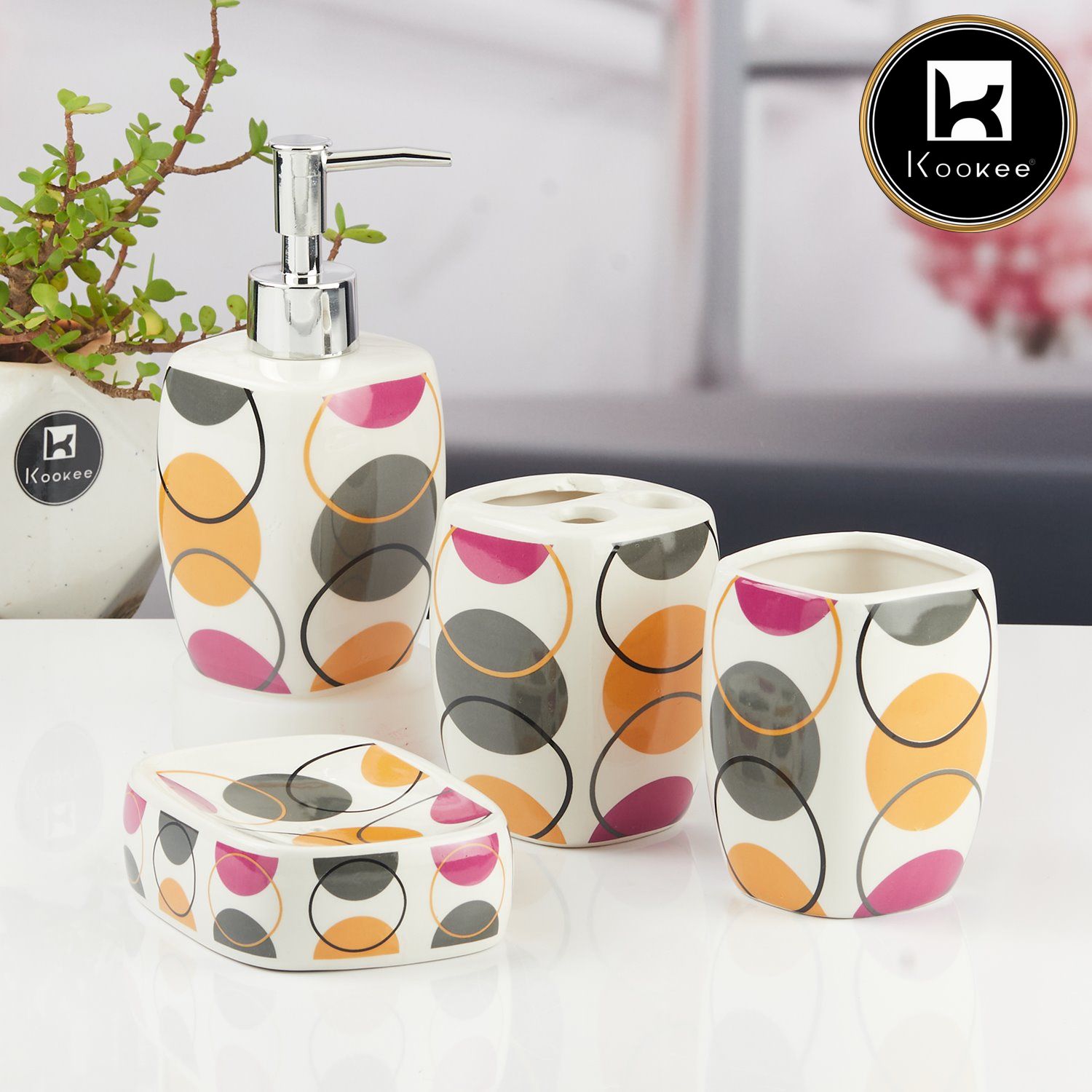 Kookee Ceramic Bathroom Sets, Multi, ART11144