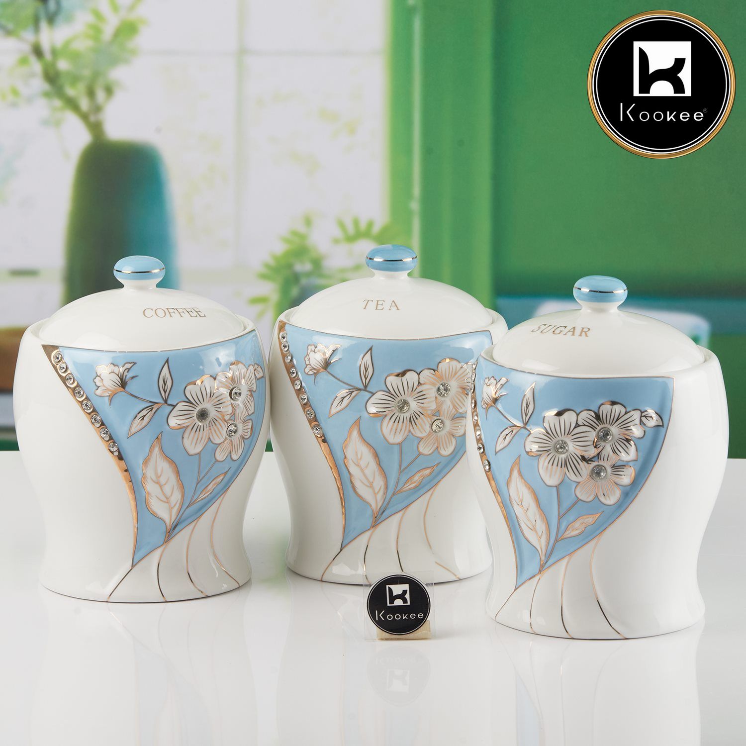 Ceramic Condiment Jars and Containers Set of 3, Blue (11145)