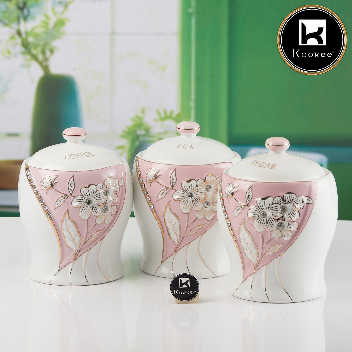 Ceramic Condiment Jars and Containers Set of 3, Pink (11146)