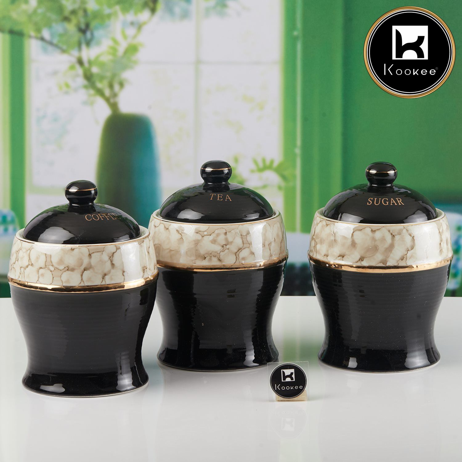 Ceramic Condiment Jars and Containers Set of 3, Black (11147)