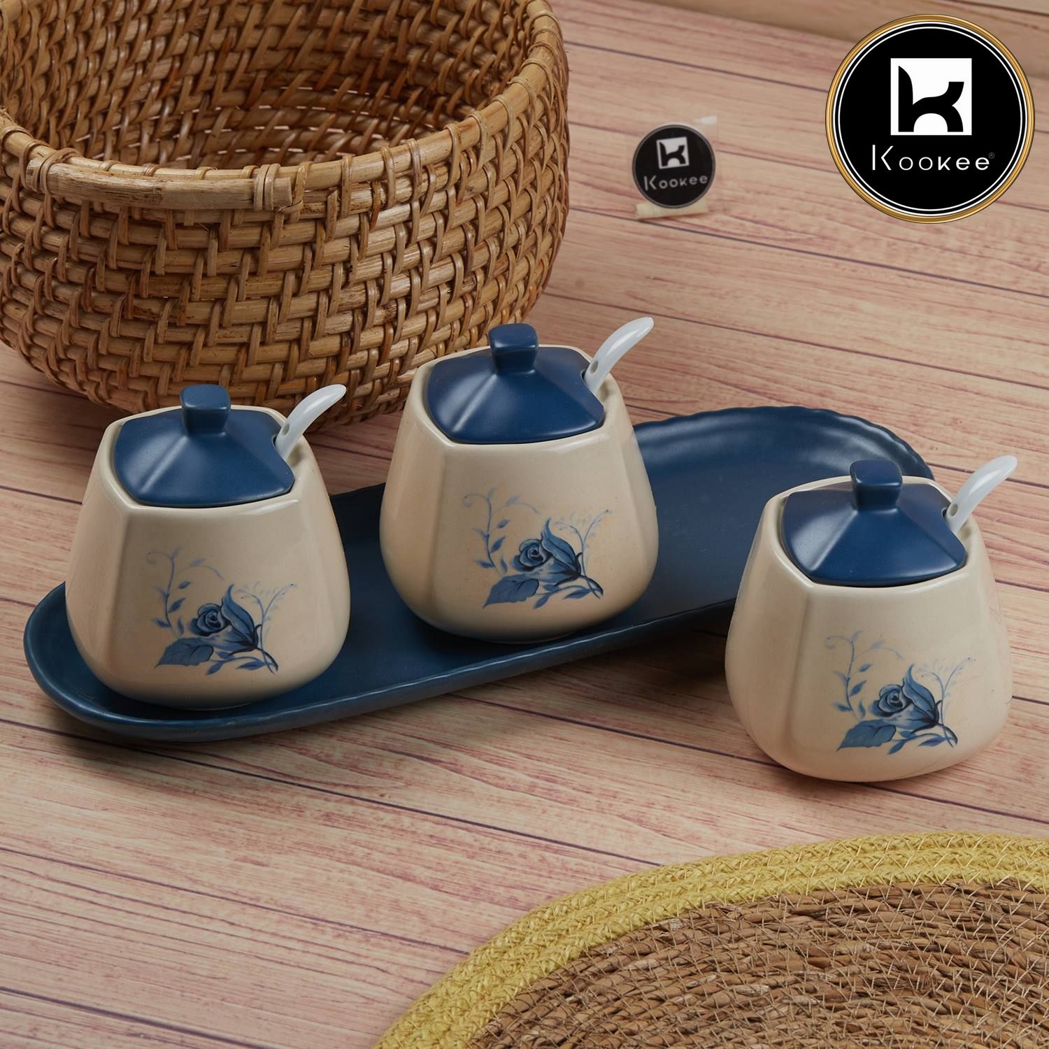 Kookee Condiment Jars, Blue, ART11148