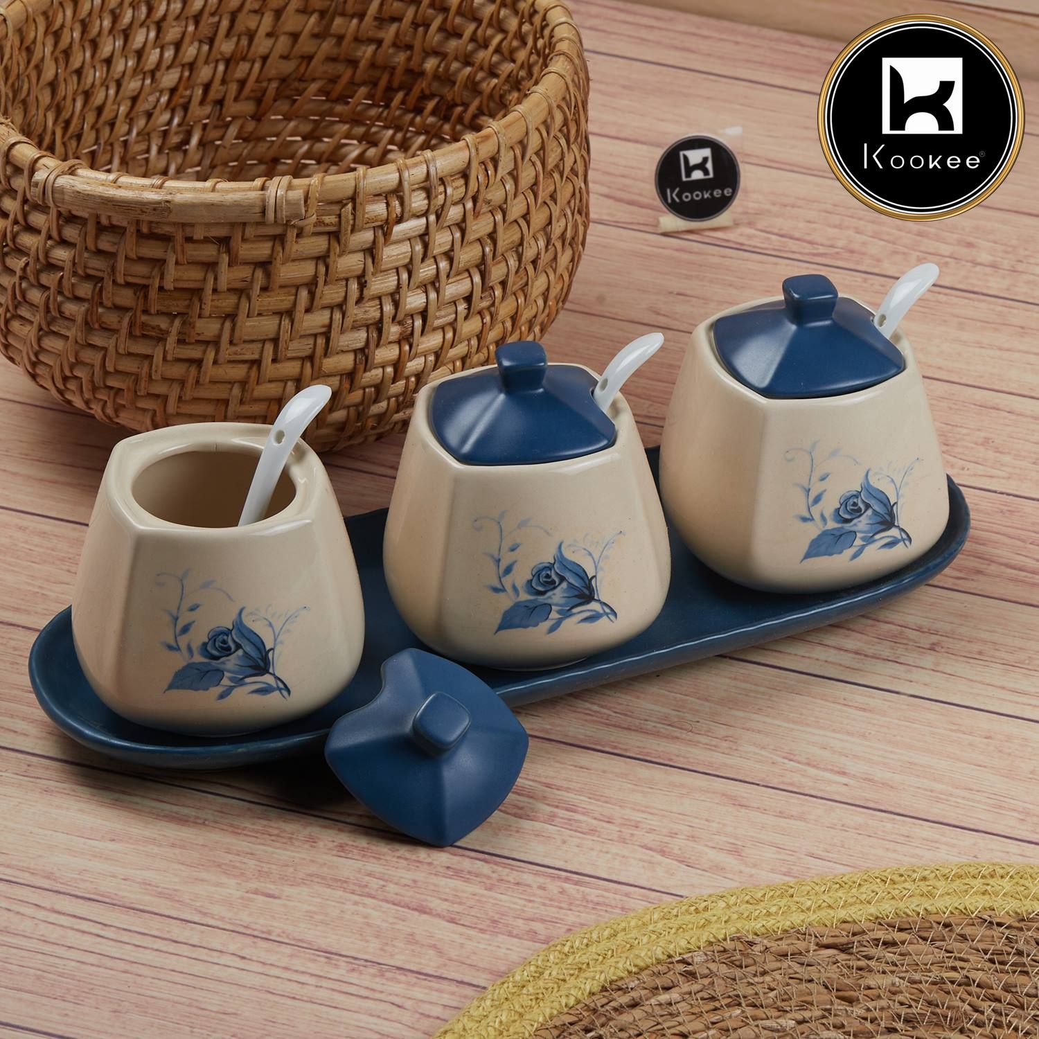 Kookee Condiment Jars, Blue, ART11148
