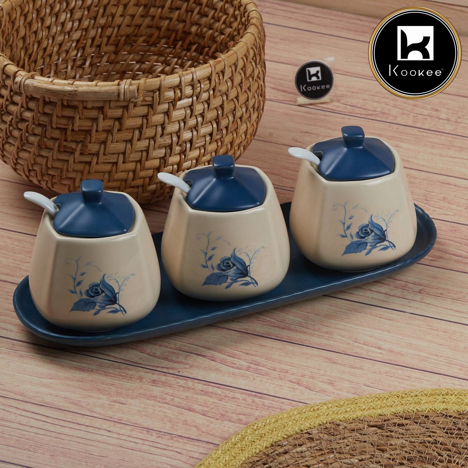 Kookee Condiment Jars, Blue, ART11148