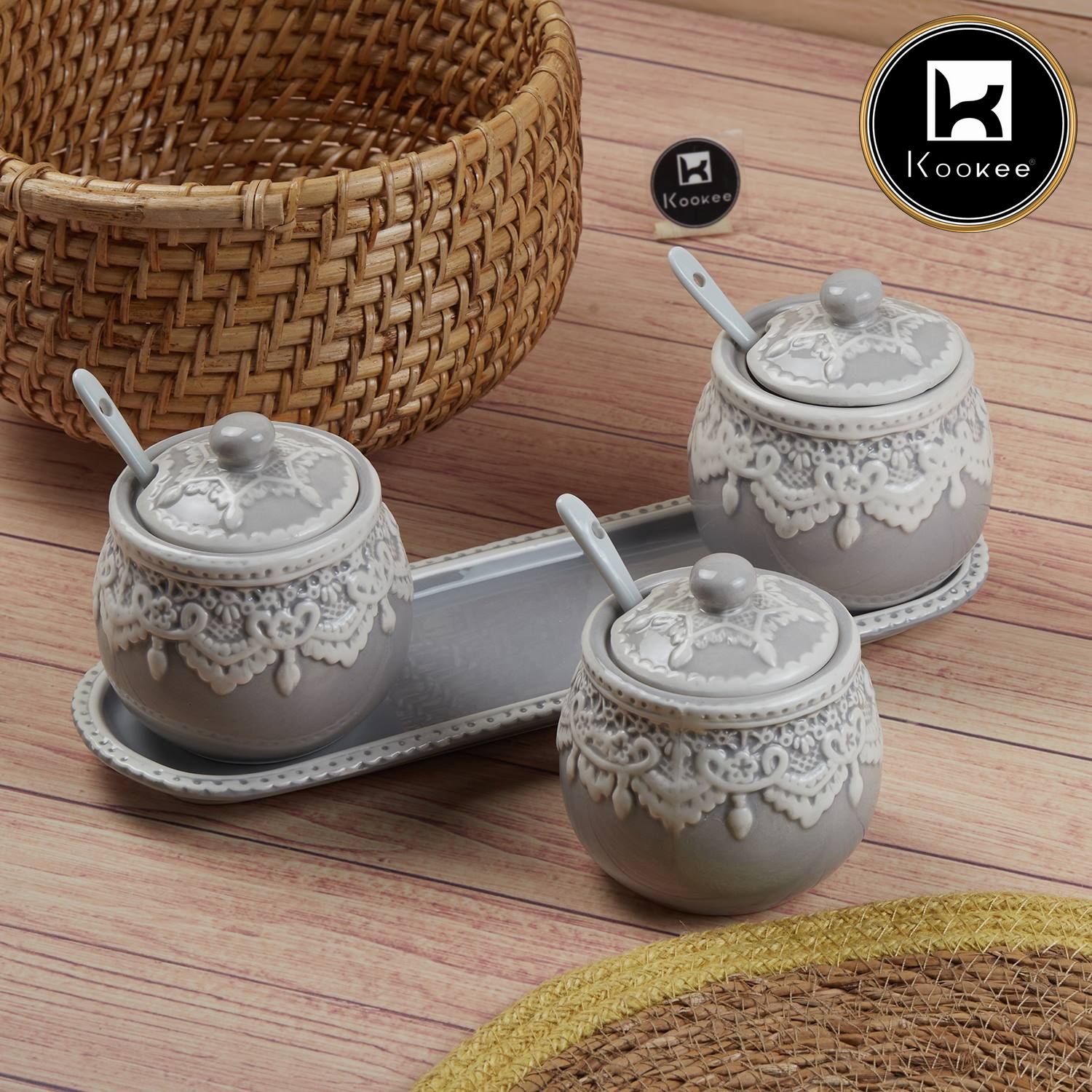 Kookee Condiment Jars, Grey, ART11149
