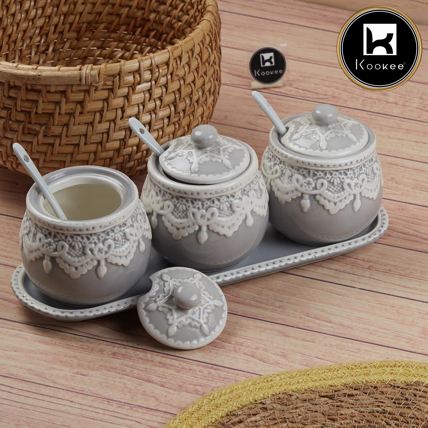 Kookee Condiment Jars, Grey, ART11149