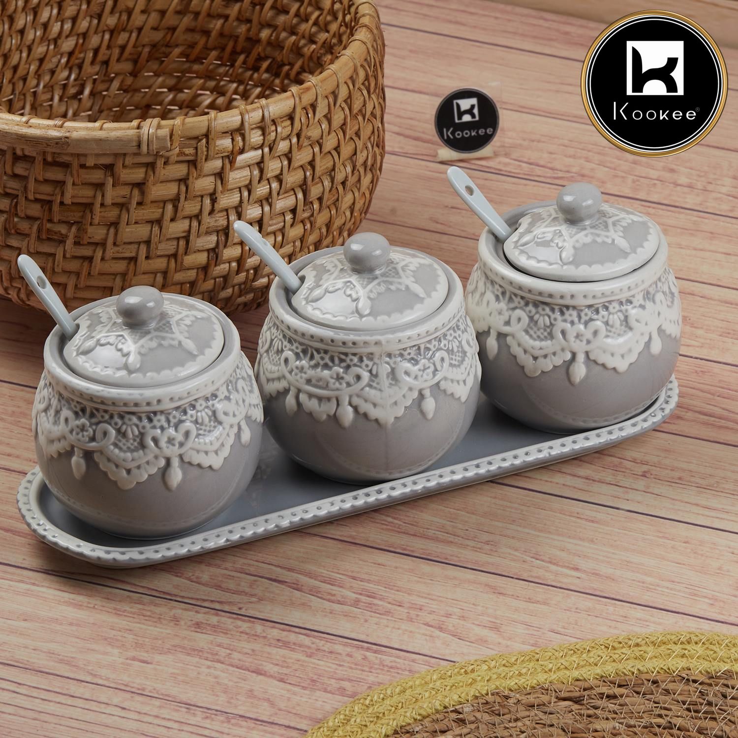 Kookee Condiment Jars, Grey, ART11149