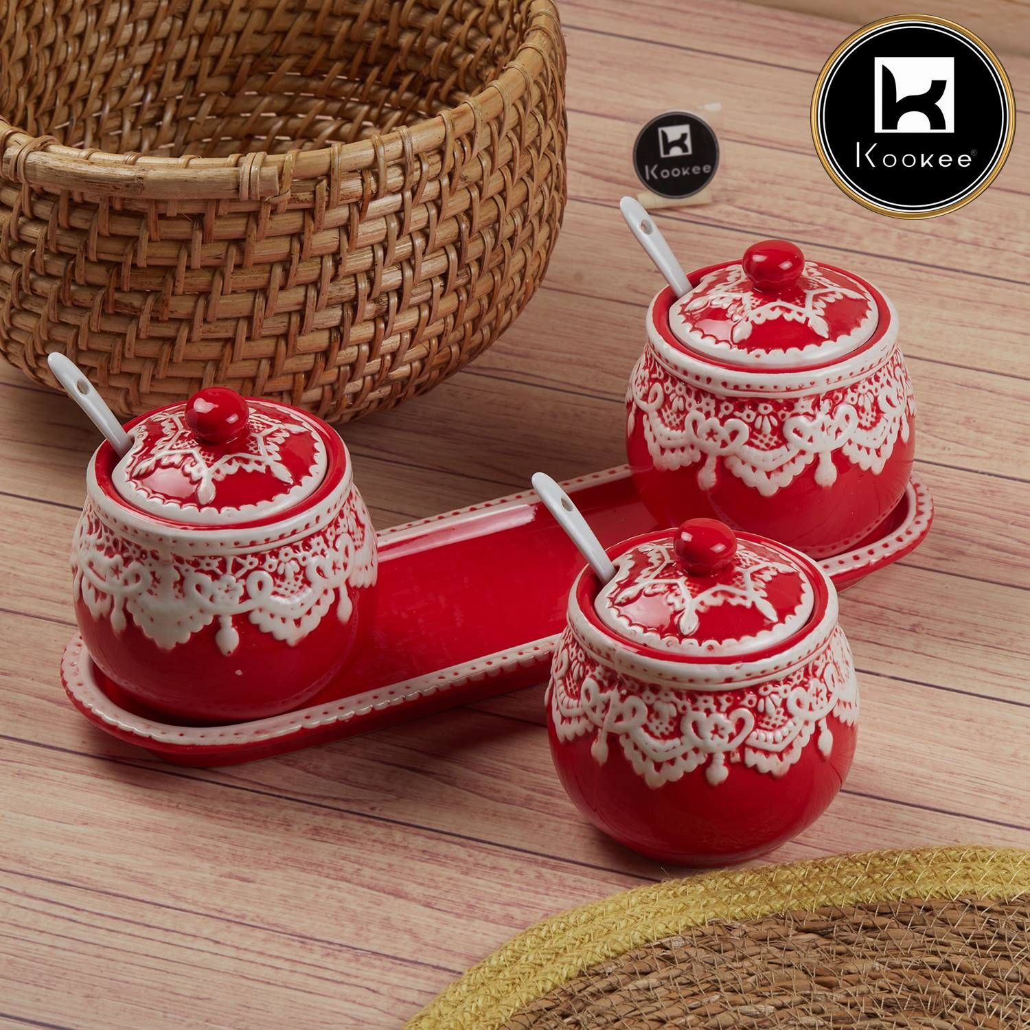 Kookee Condiment Jars, Red, ART11150