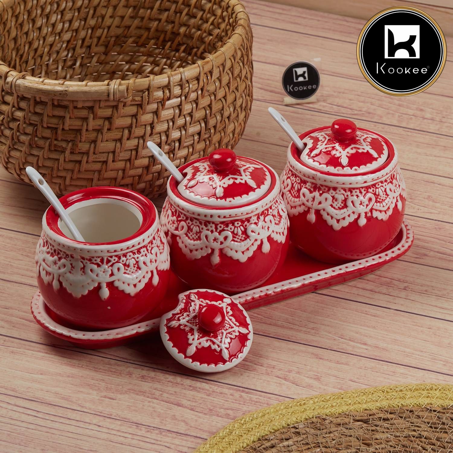 Kookee Condiment Jars, Red, ART11150