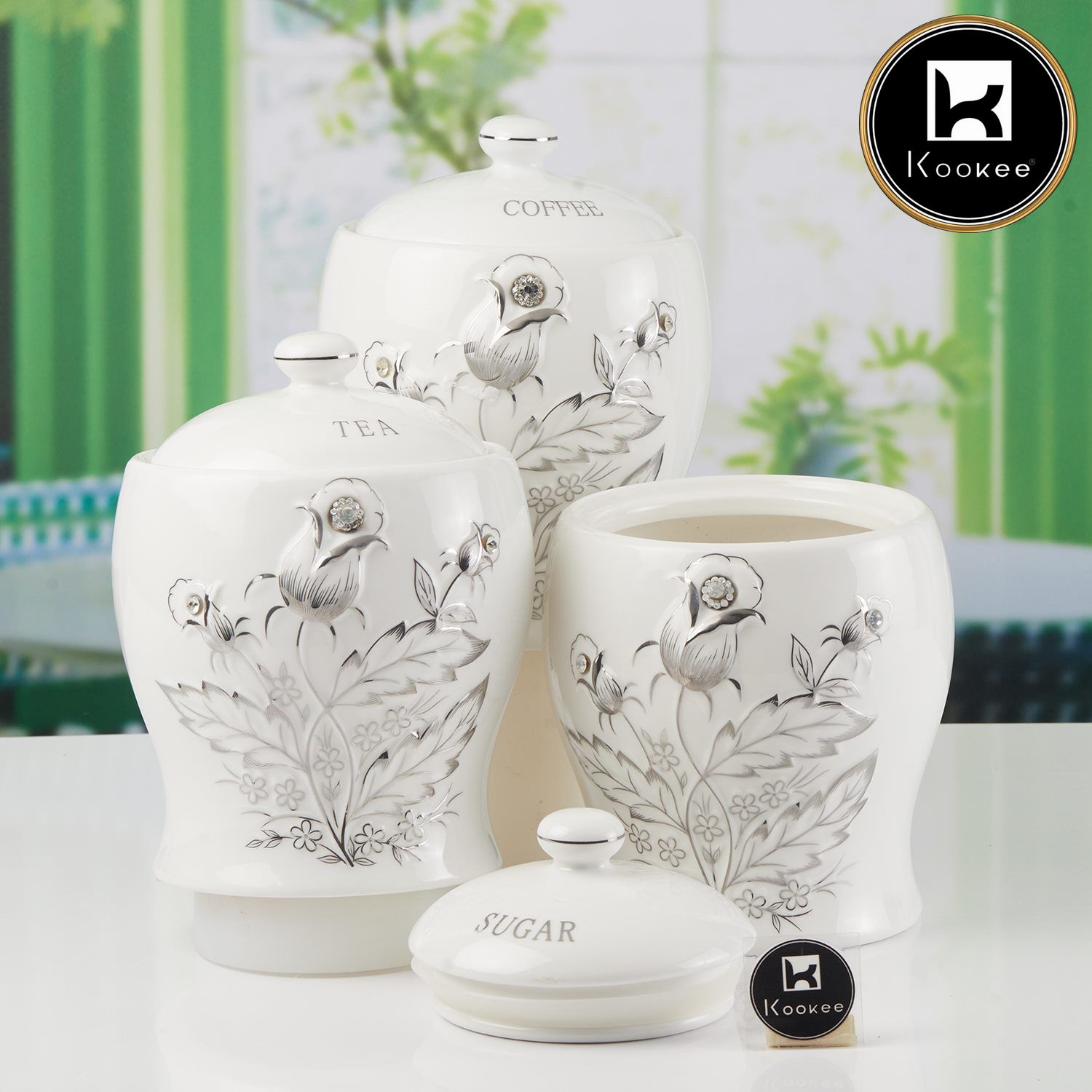 Kookee Canister Jars (Ceramic), White, ART11151
