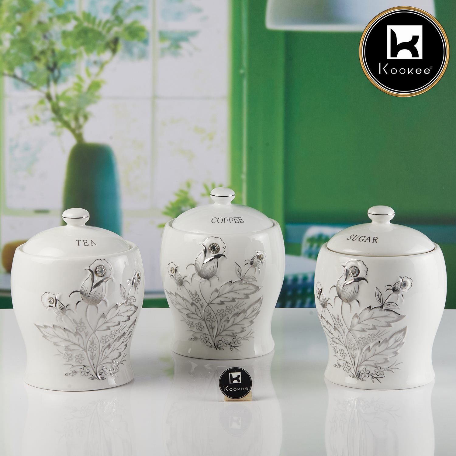Ceramic Condiment Jars and Containers Set of 3, White (11151)